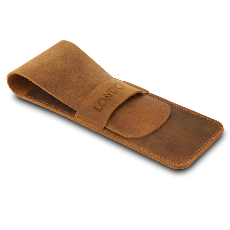 Londo Genuine Leather Pen and Pencil Case with Tuck in Flap, Stationery Bag - Image 4